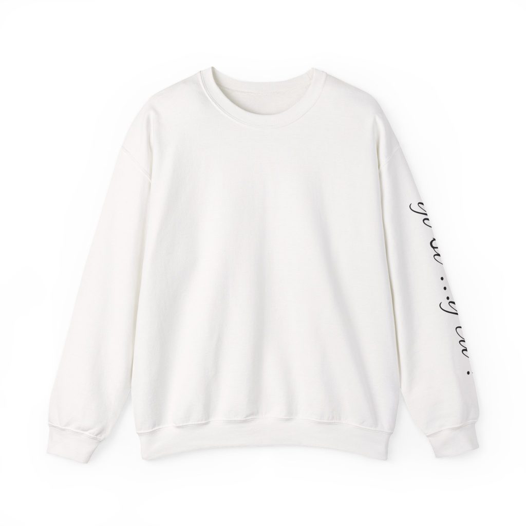 Crewneck Sweatshirt — Minimal Script Back & Sleeve Graphic (‘yo si… y tu?’)
